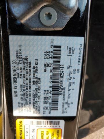 3FA6P0HD3LR257418 - 2020 FORD FUSION SE BLACK photo 12