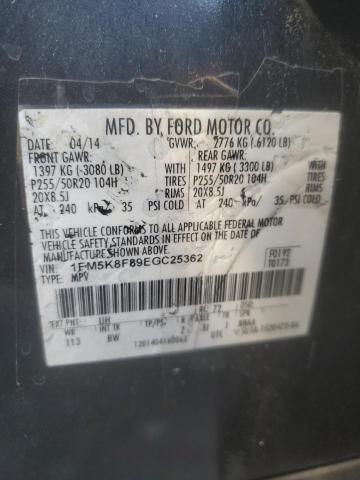 1FM5K8F89EGC25362 - 2014 FORD EXPLORER LIMITED BLACK photo 14