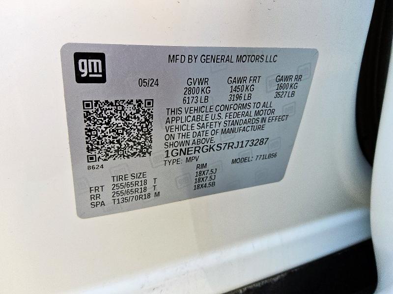 1GNERGKS7RJ173287 - 2024 CHEVROLET TRAVERSE LT WHITE photo 12