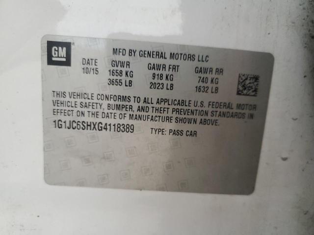 1G1JC6SHXG4118389 - 2016 CHEVROLET SONIC LT WHITE photo 13