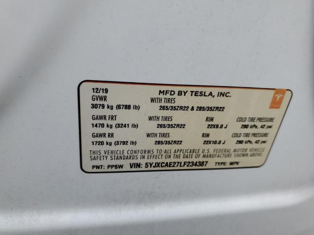 5YJXCAE27LF234387 - 2020 TESLA MODEL X WHITE photo 14
