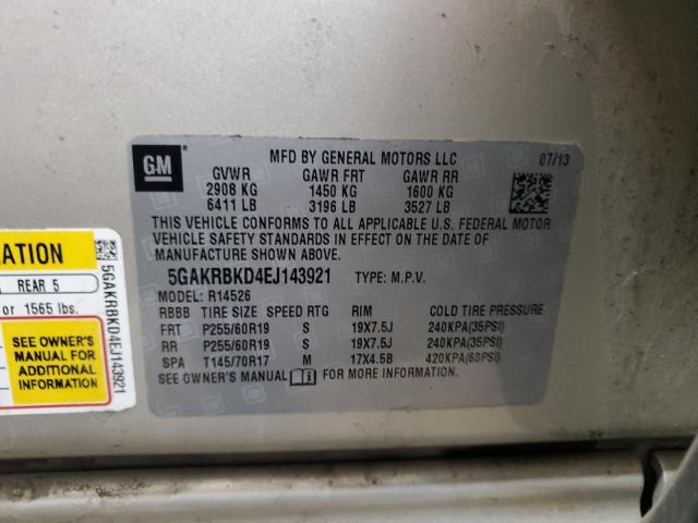 5GAKRBKD4EJ143921 - 2014 BUICK ENCLAVE TAN photo 13