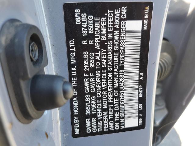 SHHFK7H51JU428819 - 2018 HONDA CIVIC EX Boz foto 12