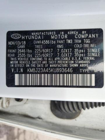 KM8J23A45KU893646 - 2019 HYUNDAI TUCSON SE WHITE photo 13