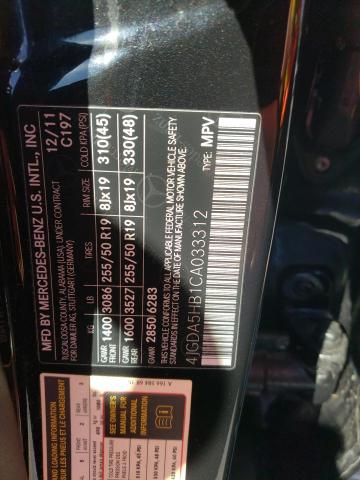 4JGDA5HB1CA033312 - 2012 MERCEDES-BENZ ML 350 4MATIC BLACK photo 12