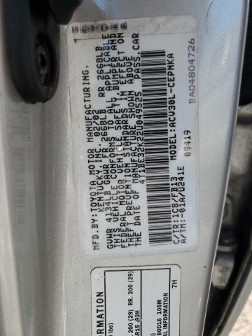 4T1BE32K22U049525 - 2002 TOYOTA CAMRY LE SILVER photo 12
