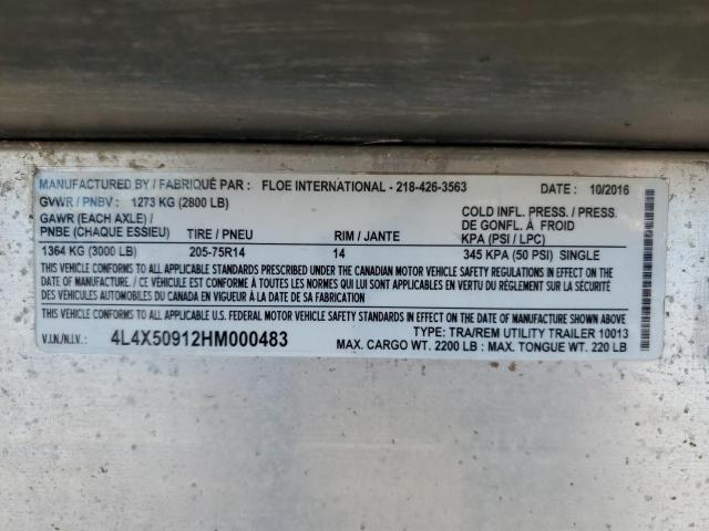 4L4X50912HM000483 - 2016 FLOE TRAILER BLUE photo 10