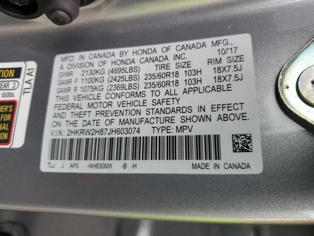 2HKRW2H87JH603074 - 2018 HONDA CR-V EXL SILVER photo 13