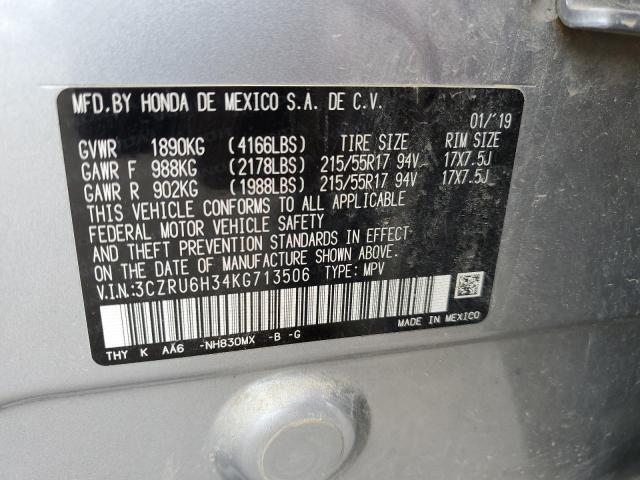 3CZRU6H34KG713506 - 2019 HONDA HR-V LX SILVER photo 12