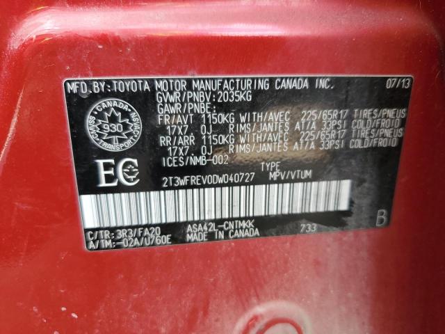 2T3WFREV0DW040727 - 2013 TOYOTA RAV4 XLE RED photo 12