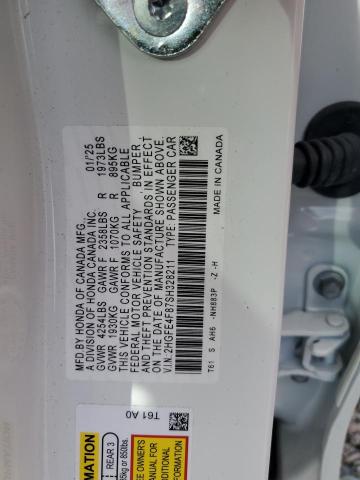 2HGFE4F87SH328211 - 2025 HONDA CIVIC SPORT WHITE photo 12