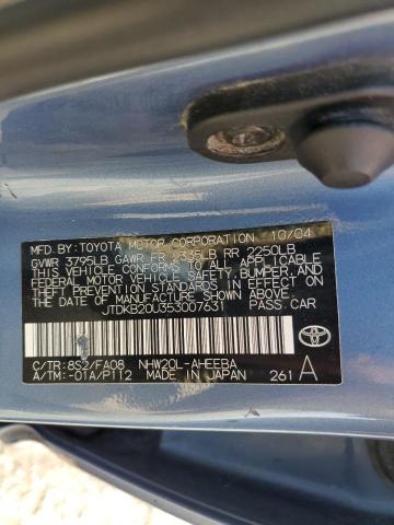 JTDKB20U353007631 - 2005 TOYOTA PRIUS BLUE photo 12