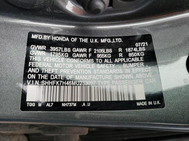 SHHFK7H46MU233097 - 2021 HONDA CIVIC SPORT 灰色 照片 12