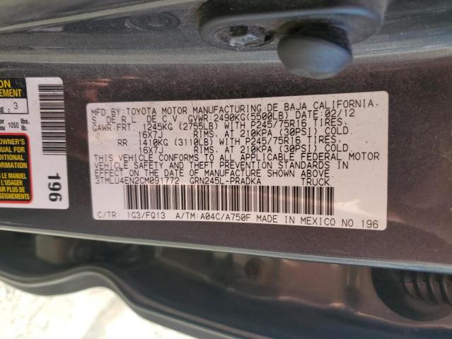 3TMLU4EN2CM091772 - 2012 TOYOTA TACOMA DOUBLE CAB GRAY photo 13