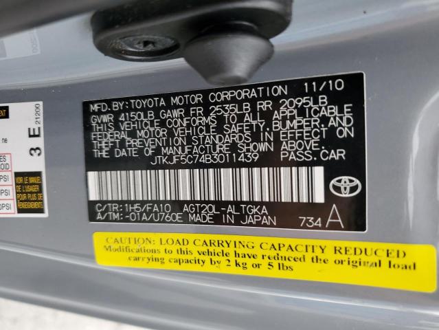 JTKJF5C74B3011439 - 2011 TOYOTA SCION TC ნაცრისფერი ფოტო 12