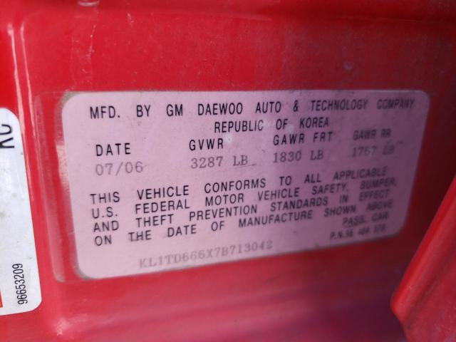 KL1TD666X7B713042 - 2007 CHEVROLET AVEO BASE RED photo 12