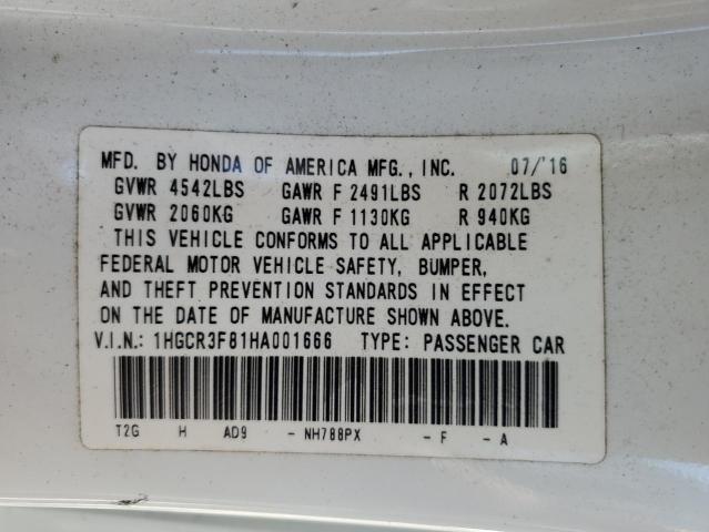 1HGCR3F81HA001666 - 2017 HONDA ACCORD EXL WHITE photo 13