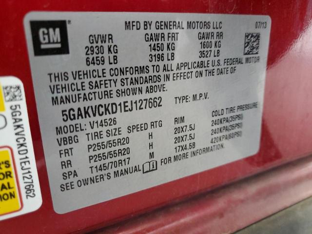 5GAKVCKD1EJ127662 - 2014 BUICK ENCLAVE BURGUNDY photo 13