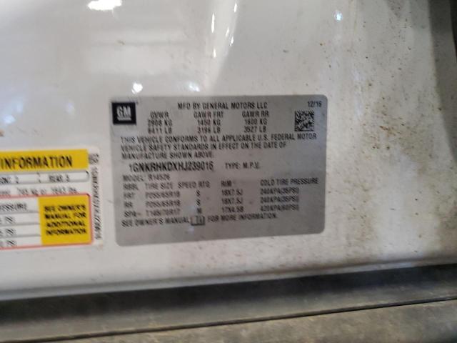 1GNKRHKDXHJ239016 - 2017 CHEVROLET TRAVERSE LT WHITE photo 13