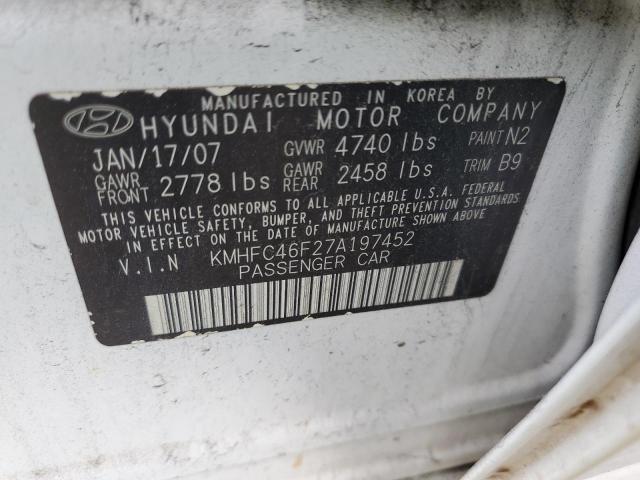 KMHFC46F27A197452 - 2007 HYUNDAI AZERA SE WHITE photo 12