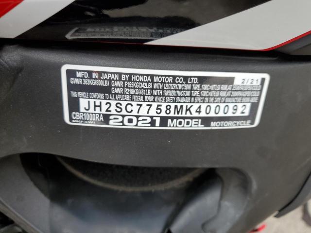 JH2SC7758MK400092 - 2021 HONDA CBR1000 RA RED photo 10