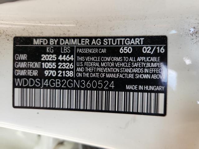 WDDSJ4GB2GN360524 - 2016 MERCEDES-BENZ CLA 250 4MATIC WHITE photo 12