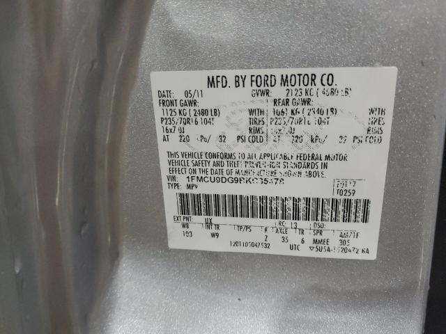 1FMCU9DG9BKC35478 - 2011 FORD ESCAPE XLT 银色 照片 14