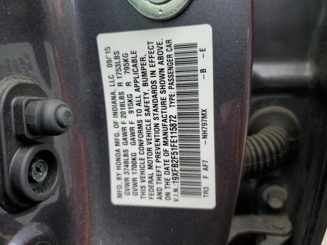 19XFB2F51FE115872 - 2015 HONDA CIVIC LX GRAY photo 12