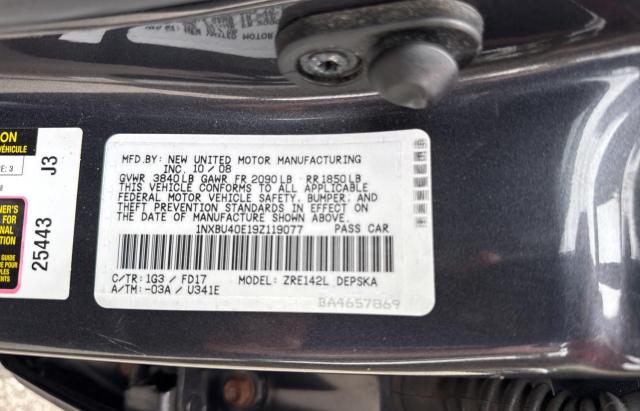 1NXBU40E19Z119077 - 2009 TOYOTA COROLLA BASE Сірий фото 10