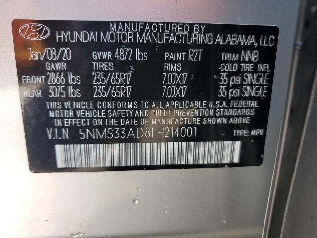 5NMS33AD8LH214001 - 2020 HYUNDAI SANTA FE SEL SILVER photo 14