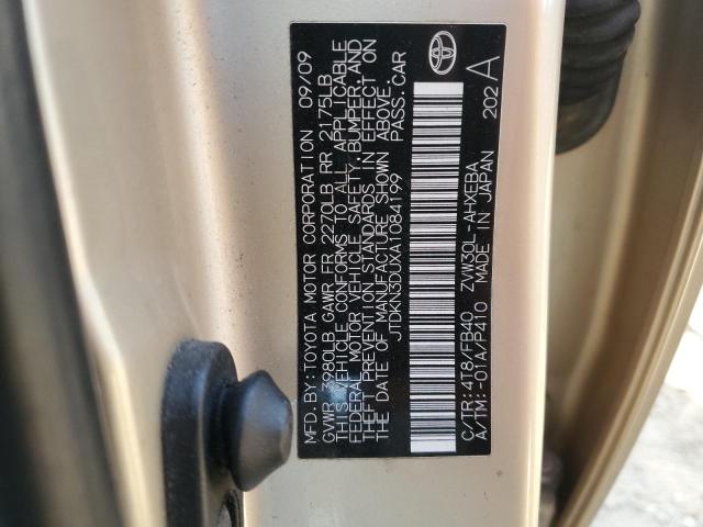 JTDKN3DUXA1084199 - 2010 TOYOTA PRIUS თაფლისფერი ფოტო 12