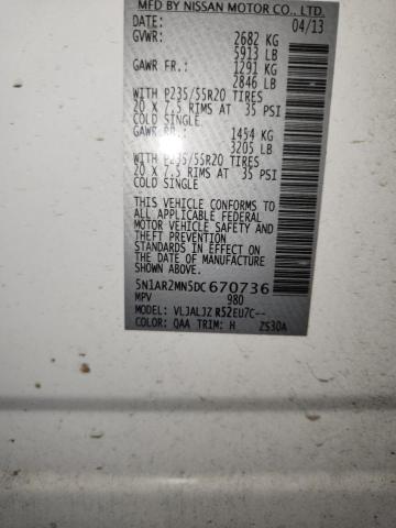 5N1AR2MN5DC670736 - 2013 NISSAN PATHFINDER S Biały zdjęcie 13