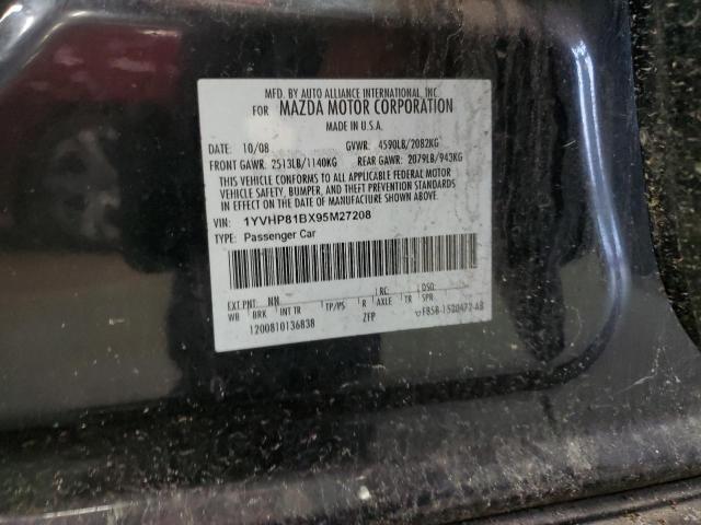 1YVHP81BX95M27208 - 2009 MAZDA 6 S BLACK photo 12