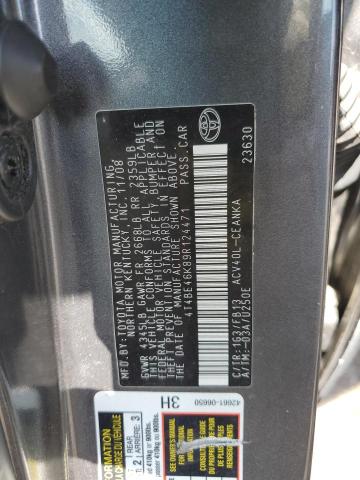 4T4BE46K89R124471 - 2009 TOYOTA CAMRY BASE GRAY photo 12