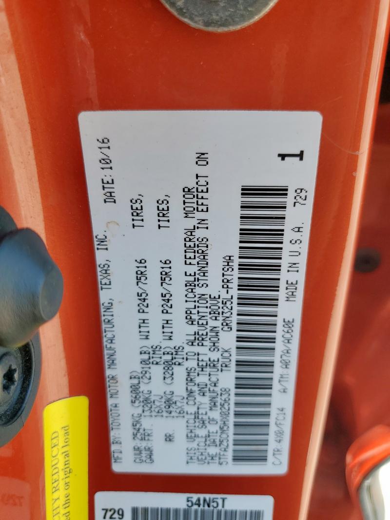 5TFAZ5CN5HX025638 - 2017 TOYOTA TACOMA DOUBLE CAB 橙色 照片 12