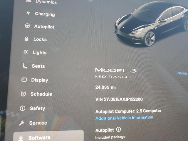 5YJ3E1EAXJF152280 - 2018 TESLA MODEL 3 BLACK photo 9