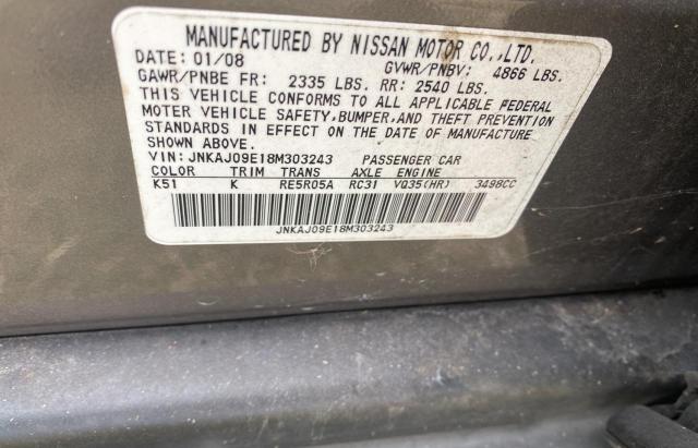 JNKAJ09E18M303243 - 2008 INFINITI EX35 BASE Մոխրագույն լուսանկար 10