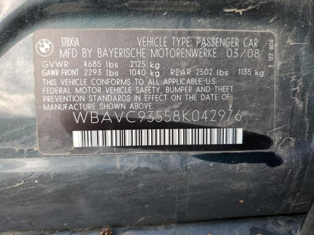 WBAVC93558K042976 - 2008 BMW 328 XI GREEN photo 12