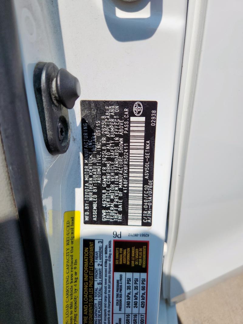 4T4BF1FK8FR502411 - 2015 TOYOTA CAMRY LE WHITE photo 12