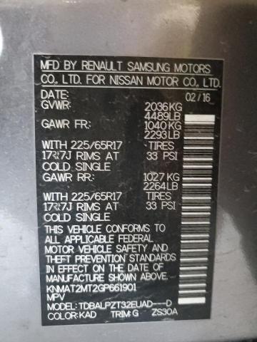 KNMAT2MT2GP661901 - 2016 NISSAN ROGUE S 灰色 照片 12