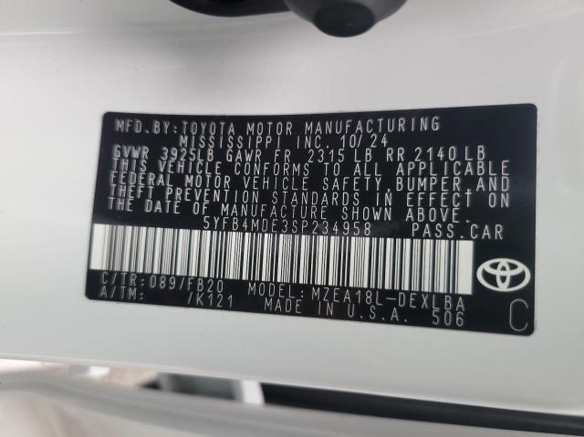 5YFB4MDE3SP234958 - 2025 TOYOTA COROLLA LE Ağ foto 10