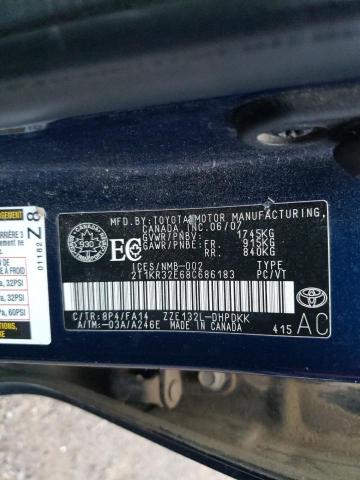 2T1KR32E68C686183 - 2008 TOYOTA COROLLA MA XR BLUE photo 12