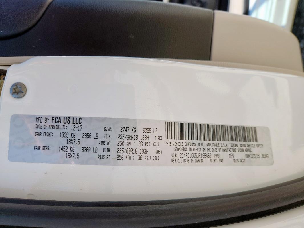 2C4RC1GG5JR185452 - 2018 CHRYSLER PACIFICA LIMITED თეთრი ფოტო 13