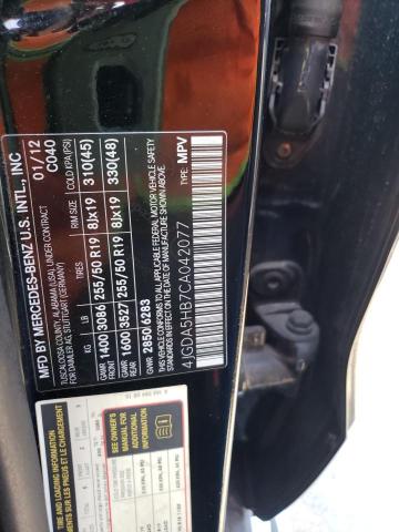 4JGDA5HB7CA042077 - 2012 MERCEDES-BENZ ML 350 4MATIC BLACK photo 12