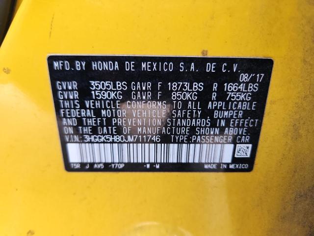 3HGGK5H80JM711746 - 2018 HONDA FIT EX Żółty zdjęcie 14