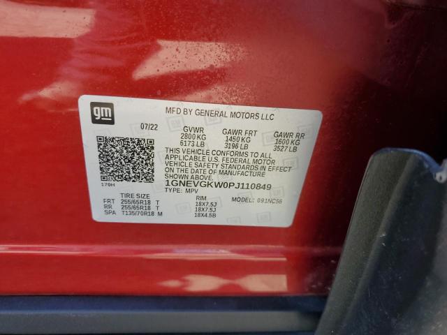 1GNEVGKW0PJ110849 - 2023 CHEVROLET TRAVERSE LT 红色 照片 13