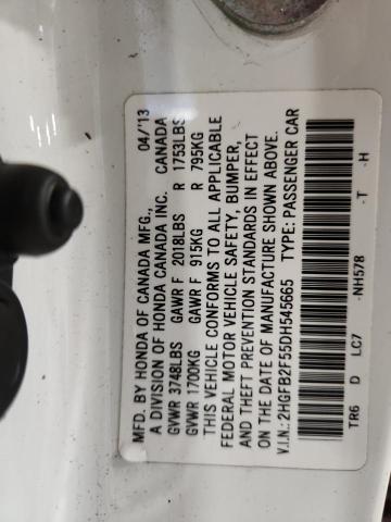 2HGFB2F55DH545665 - 2013 HONDA CIVIC LX WHITE photo 13