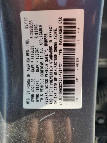 1HGCR2F51HA237721 - 2017 HONDA ACCORD SPORT CHARCOAL photo 12