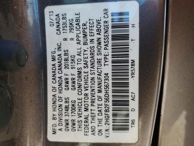 2HGFB2F56DH567304 - 2013 HONDA CIVIC LX TAN photo 12