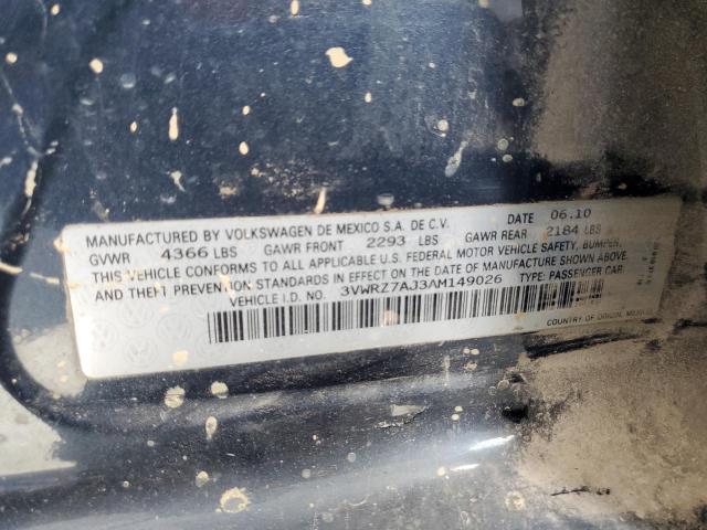 3VWRZ7AJ3AM149026 - 2010 VOLKSWAGEN JETTA SE BLUE photo 12